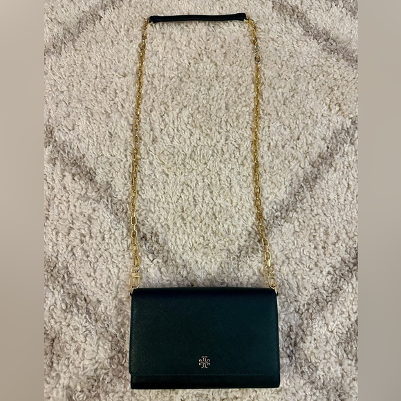 Tory Burch Chain Wallet Crossbody Dark Green And Gold - Picture 3 of 4